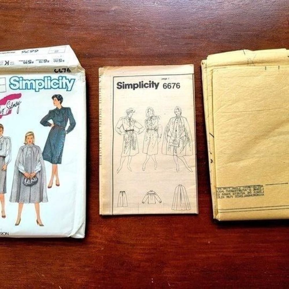 Vintage Simplicity 6676 Women Pattern Coat Cape Shirt Skirt Blouse Sew Uncut